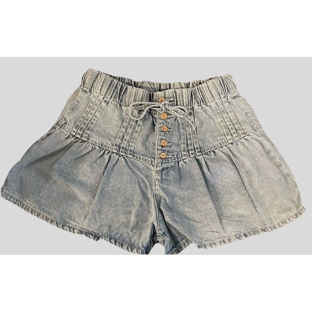 SO ME Denim Shorts Button Pleated Front Jean Casual XL Boho Mod Beach Hippie Y2K